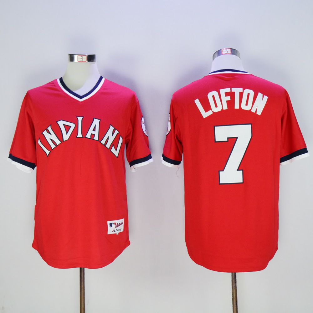 Men Cleveland Indians 7 Lofton Red Throwback 1976 MLB Jerseys